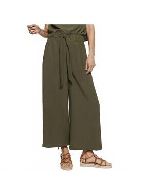 Mango Bow Culottes Ankle Pants Khaki Green XS
